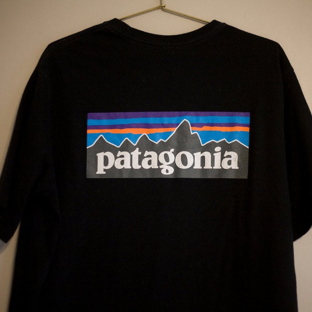 Patagonia t-shirt tee crew neck men adult large EUC black mountains camping